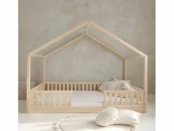 Discount Cama cabaña 140x200 con barandilla y somier patas de 1 cm Roxane Madera Cama Montessori
