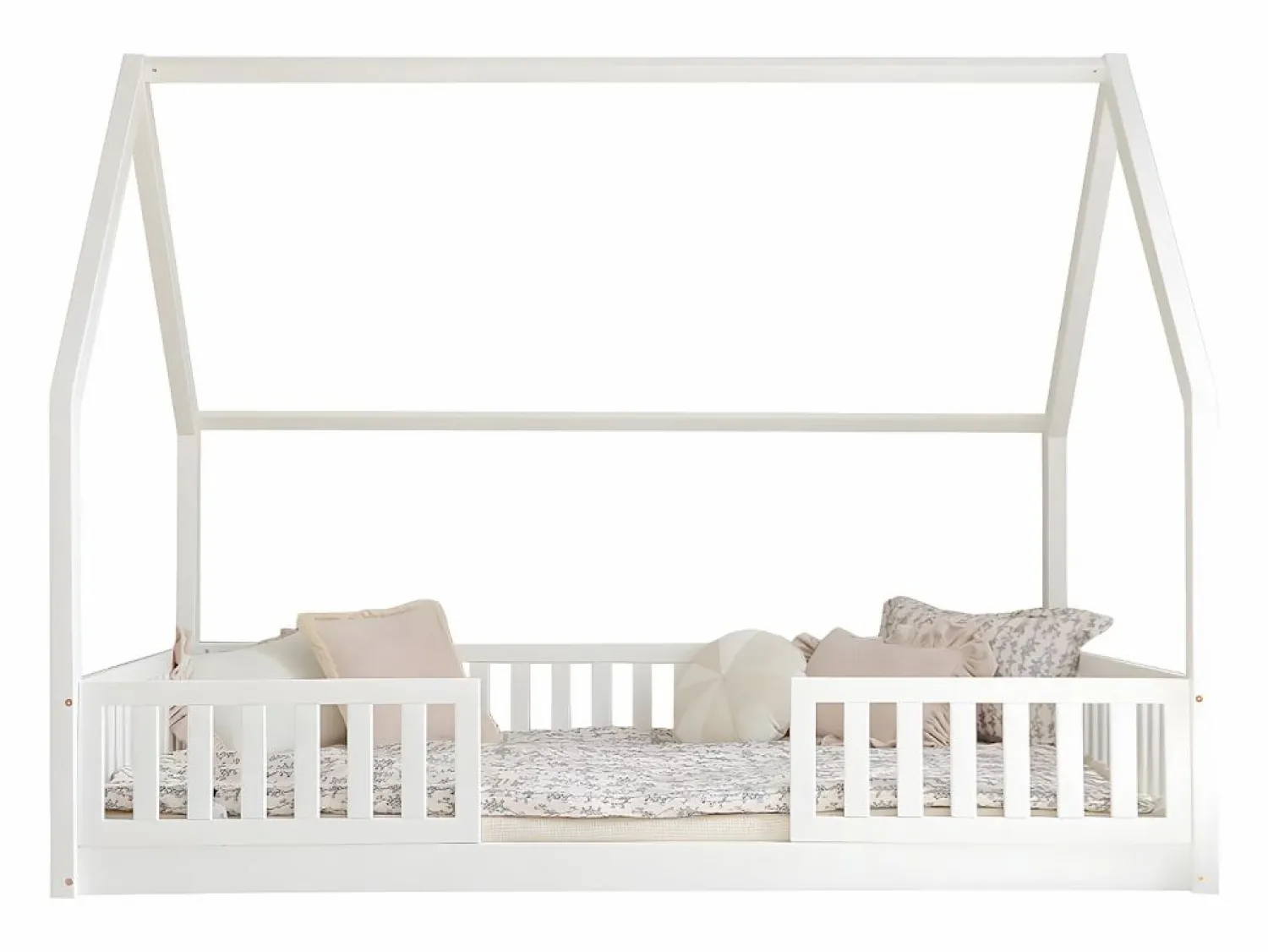 Petits-Meubles Cama cabaña 140x200 con barandillas y somier patas de 1 cm Daisy