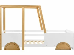 Online Merax Cama cabina - 90 x 200 cm - MDF y pino - somier de láminas - colores blanco y natural Color natural claro