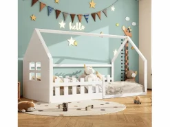 Merax Cama cabina 90 x 200 cm, cama infantil con ventana, Madera de pino, Somier de láminas,
