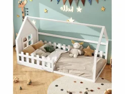 Merax Cama cabina 90 x 200 cm, cama infantil con ventana, Madera de pino, Somier de láminas,