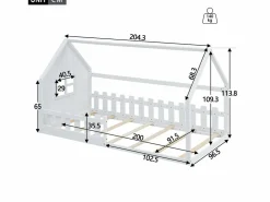 Merax Cama cabina 90 x 200 cm, cama infantil con ventana, Madera de pino, Somier de láminas,