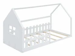 Merax Cama cabina 90 x 200 cm, cama infantil con ventana, Madera de pino, Somier de láminas,