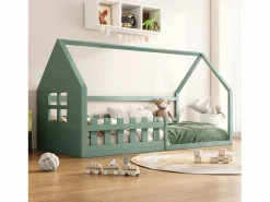 Merax Cama cabina 90 x 200 cm, cama infantil con ventana, Madera de pino, Somier de láminas,