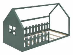 Merax Cama cabina 90 x 200 cm, cama infantil con ventana, Madera de pino, Somier de láminas,