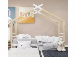 Merax Cama cabina 90 x 200 cm con 2 cajones - Madera maciza - Somier de láminas - + color madera (Sin colchón)