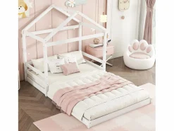 Sale Merax Cama cabina 140 x 200 cm con cabecero - pino + MDF - somier - para niños - (sin colchón) Blanco