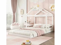 Sale Merax Cama cabina 140 x 200 cm con cabecero - pino + MDF - somier - para niños - (sin colchón) Blanco