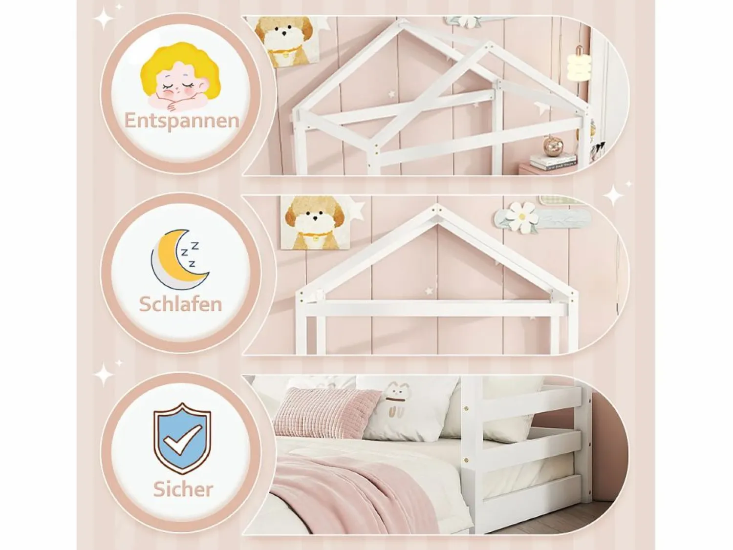 Sale Merax Cama cabina 140 x 200 cm con cabecero - pino + MDF - somier - para niños - (sin colchón) Blanco
