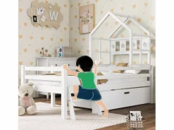 Merax Cama cabina 90 x 200 cm con escalera y cajones - madera maciza -