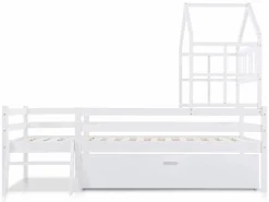 Merax Cama cabina 90 x 200 cm con escalera y cajones - madera maciza -