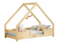 Merax Cama cabina 90 x 200 cm con protección, cuna - madera maciza - somier de láminas incluido - color natural