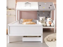 Merax Cama cabina 90 x 200 cm con techo de tela y cajón grande - madera maciza -