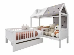 Merax Cama cabina 90 x 200 cm con techo de tela y cajón grande - madera maciza -