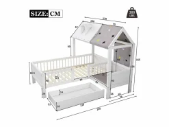 Merax Cama cabina 90 x 200 cm con techo de tela y cajón grande - madera maciza -