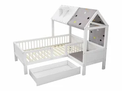 Merax Cama cabina 90 x 200 cm con techo de tela y cajón grande - madera maciza -