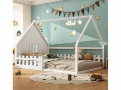 Outlet Merax Cama cabina 140 x 200 cm con ventana - Madera de pino + MDF - Somier de láminas incluido - Blanco