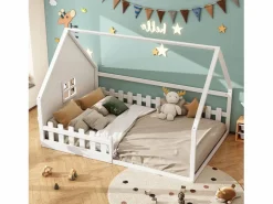 Outlet Merax Cama cabina 140 x 200 cm con ventana - Madera de pino + MDF - Somier de láminas incluido - Blanco