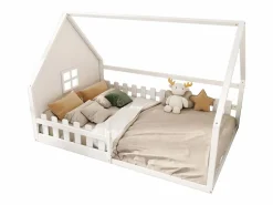 Outlet Merax Cama cabina 140 x 200 cm con ventana - Madera de pino + MDF - Somier de láminas incluido - Blanco