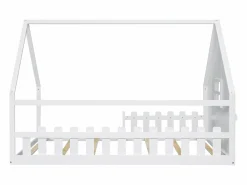 Outlet Merax Cama cabina 140 x 200 cm con ventana - Madera de pino + MDF - Somier de láminas incluido - Blanco
