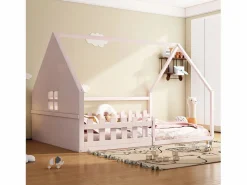Merax Cama cabina 140 x 200 cm con ventana - Madera de pino + MDF - Somier de láminas incluido -