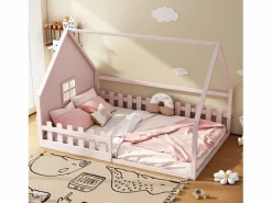 Merax Cama cabina 140 x 200 cm con ventana - Madera de pino + MDF - Somier de láminas incluido -
