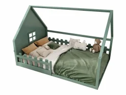 Merax Cama cabina 140 x 200 cm con ventana - Madera de pino + MDF - Somier de láminas incluido -