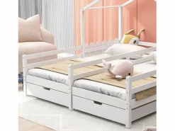 Outlet Cama cabina 2 x 90 x 200 cm con 2 cajones - Madera de pino y MDF - Barras y somier - Cama Montessori
