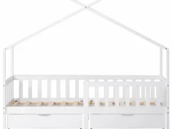 Online Merax Cama cabina con 2 cajones - 90 x 200 cm - madera de pino - somier de láminas - Blanco