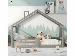 ModernLuxe Cama cabina con rejilla protectora - 90x200cm - madera maciza -
