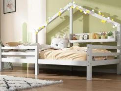 Sale Merax Cama cabina para niños - 90 x 200 cm - estante de almacenamiento - somier - Blanco