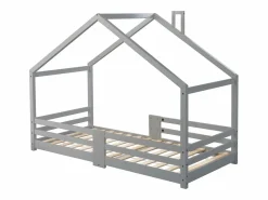 Outlet Merax Cama cabina para niños 90 x 200 cm - madera maciza de pino - barrera y somier - Gris