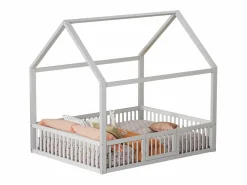 Sale Merax Cama cabina para niños o bebés - 140 x 200 cm - barreras y puerta - somier incluido - madera blanca Blanco