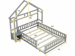 Hot Cama cabina para niños 140x200 cm con mesita de noche y barandillas de seguridad - somier - Cama Montessori