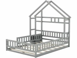 Hot Cama cabina para niños 140x200 cm con mesita de noche y barandillas de seguridad - somier - Cama Montessori
