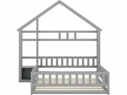 Hot Cama cabina para niños 140x200 cm con mesita de noche y barandillas de seguridad - somier - Cama Montessori