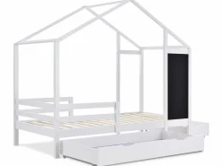Clearance Cama cabina 90x200 cm - madera maciza - con pizarra y 2 cajones - Cama Montessori