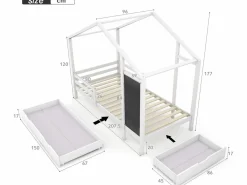 Clearance Cama cabina 90x200 cm - madera maciza - con pizarra y 2 cajones - Cama Montessori