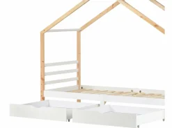 Clearance ModernLuxe Cama cabina 90x200 cm de madera maciza con 2 cajones - Natural & White Color natural claro / Blanco