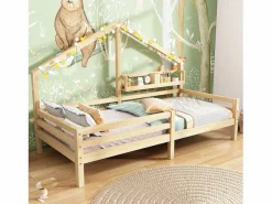 New ModernLuxe Cama cabina 90x200cm de madera maciza - con estantes - Natural Color natural claro