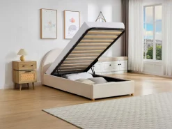Clearance Vente-unique Cama canapé 90 x 190 cm en terciopelo acanalado color - LIRIMO Beige