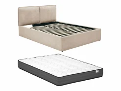 Vente-unique Cama canapé con funda extraíble 140 x 190 cm en tela + colchón - TENESE Beige
