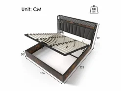 Cama canapé para adulto 180x200cm con estructura de metal - cabecero con USB y LED - lino (sin colchón)