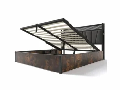 Cama canapé para adulto 180x200cm con estructura de metal - cabecero con USB y LED - lino (sin colchón)