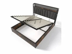 Cama canapé para adulto 180x200cm con estructura de metal - cabecero con USB y LED - lino (sin colchón)