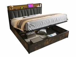 Cama canapé para adulto 180x200cm con estructura de metal - cabecero con USB y LED - lino (sin colchón)