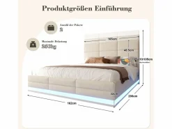 Merax Cama canapé tapizada - 160 x 200 cm - cabecero regulable - con USB + LED - almacenaje hidráulico - terciopelo -