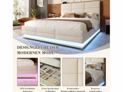 Merax Cama canapé tapizada - 160 x 200 cm - cabecero regulable - con USB + LED - almacenaje hidráulico - terciopelo -