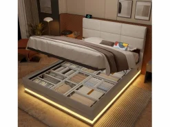 Merax Cama canapé tapizada - 160 x 200 cm - cabecero regulable - con USB + LED - almacenaje hidráulico - terciopelo -