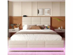 Merax Cama canapé tapizada - 160 x 200 cm - cabecero regulable - con USB + LED - almacenaje hidráulico - terciopelo -